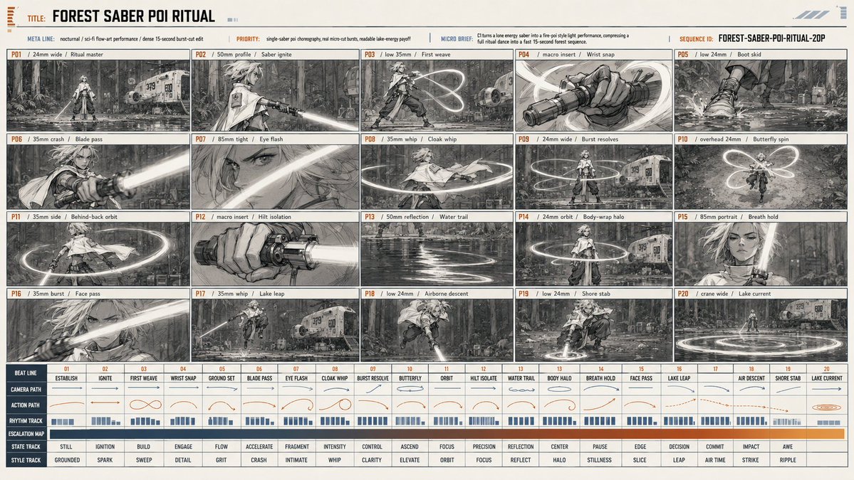 Forest Saber Ritual Storyboard Sheet — example output