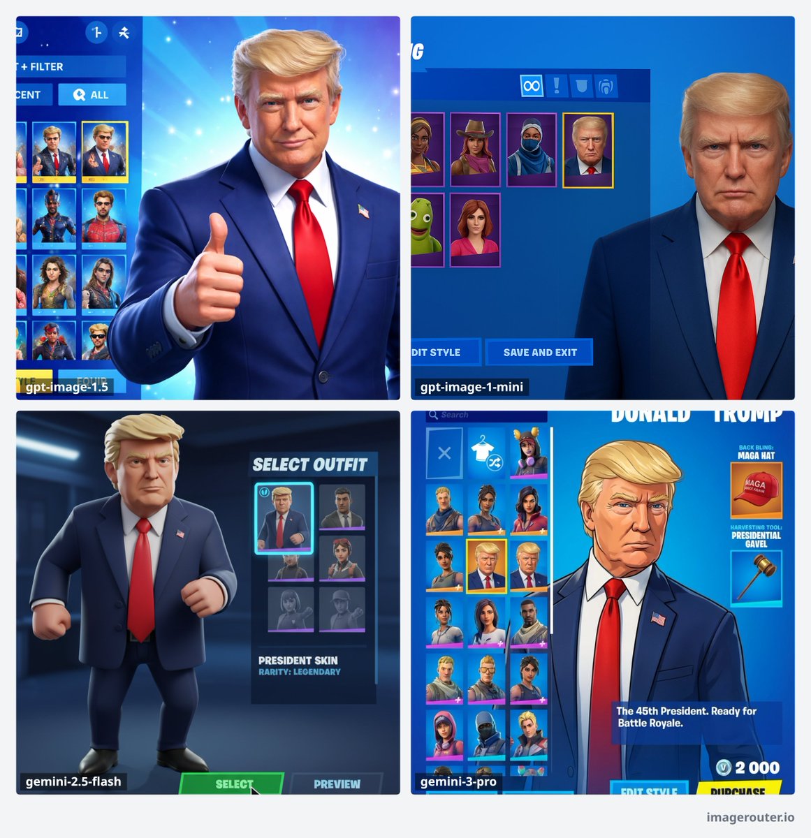 Fortnite Screenshot of Trump Skin Selector Menu — example output