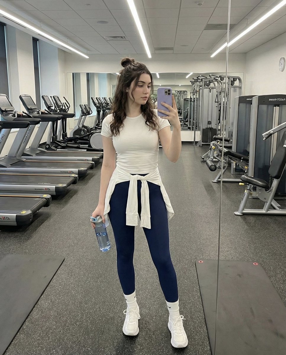 Full-Body Mirror Selfie in a Modern Gym — example output