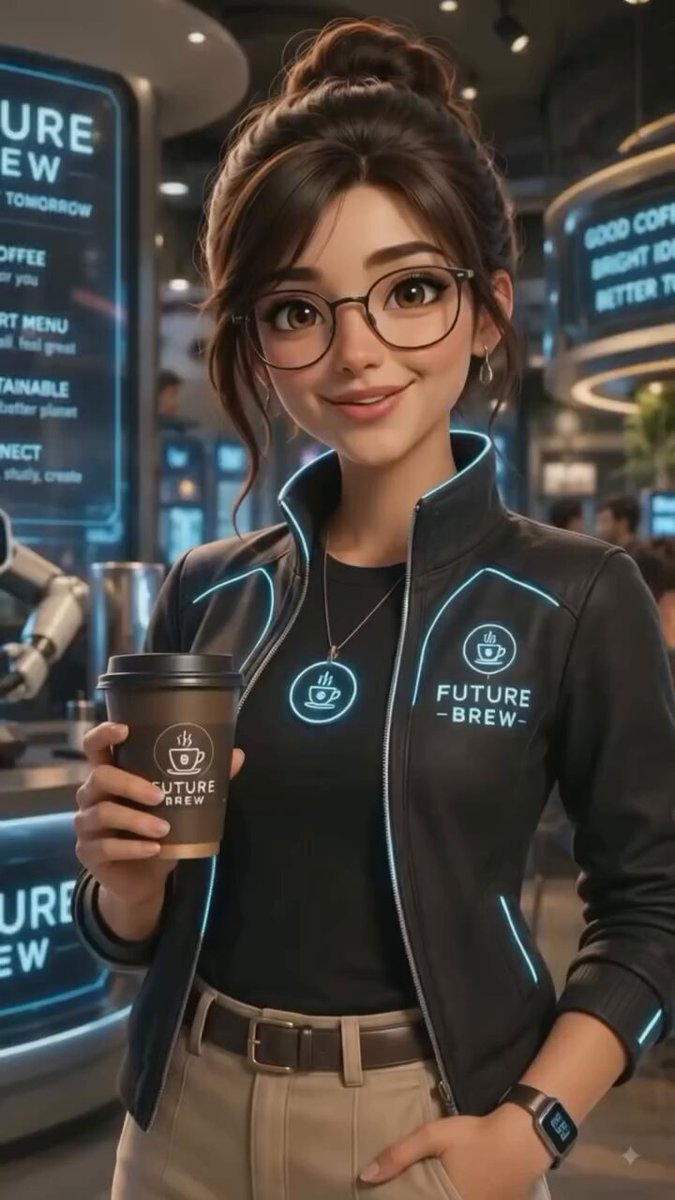 Futuristic Tech Cafe with Robotic Barista — example output