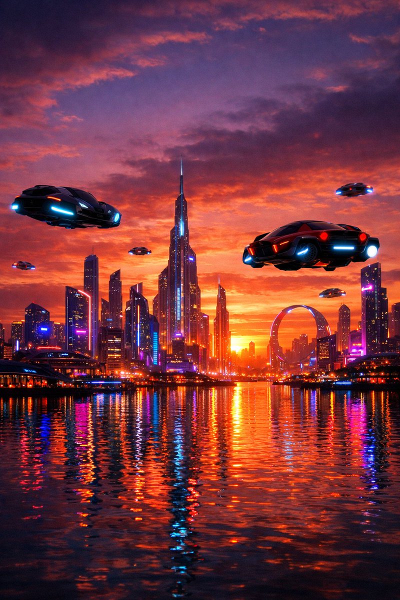 Futuristic City Skyline at Sunset Prompt — example output