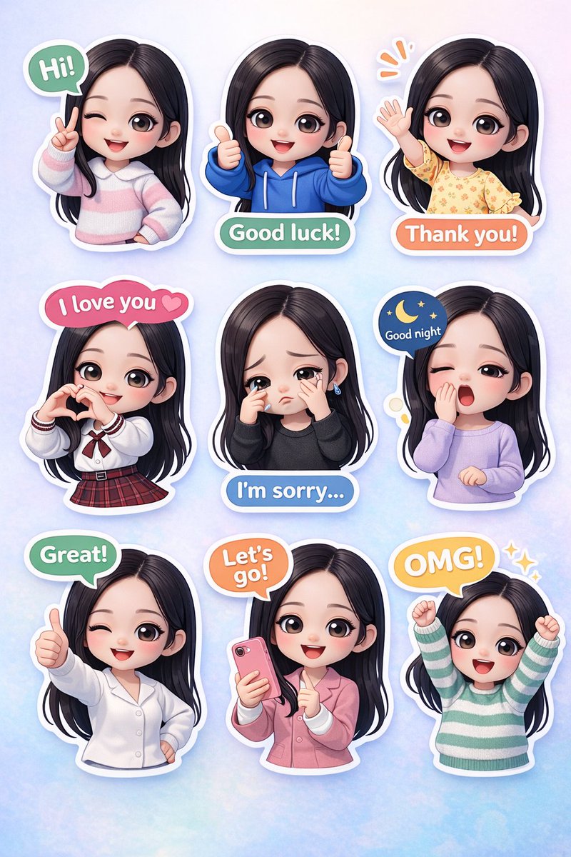 Generate chibi stickers with various poses and expressions — example output