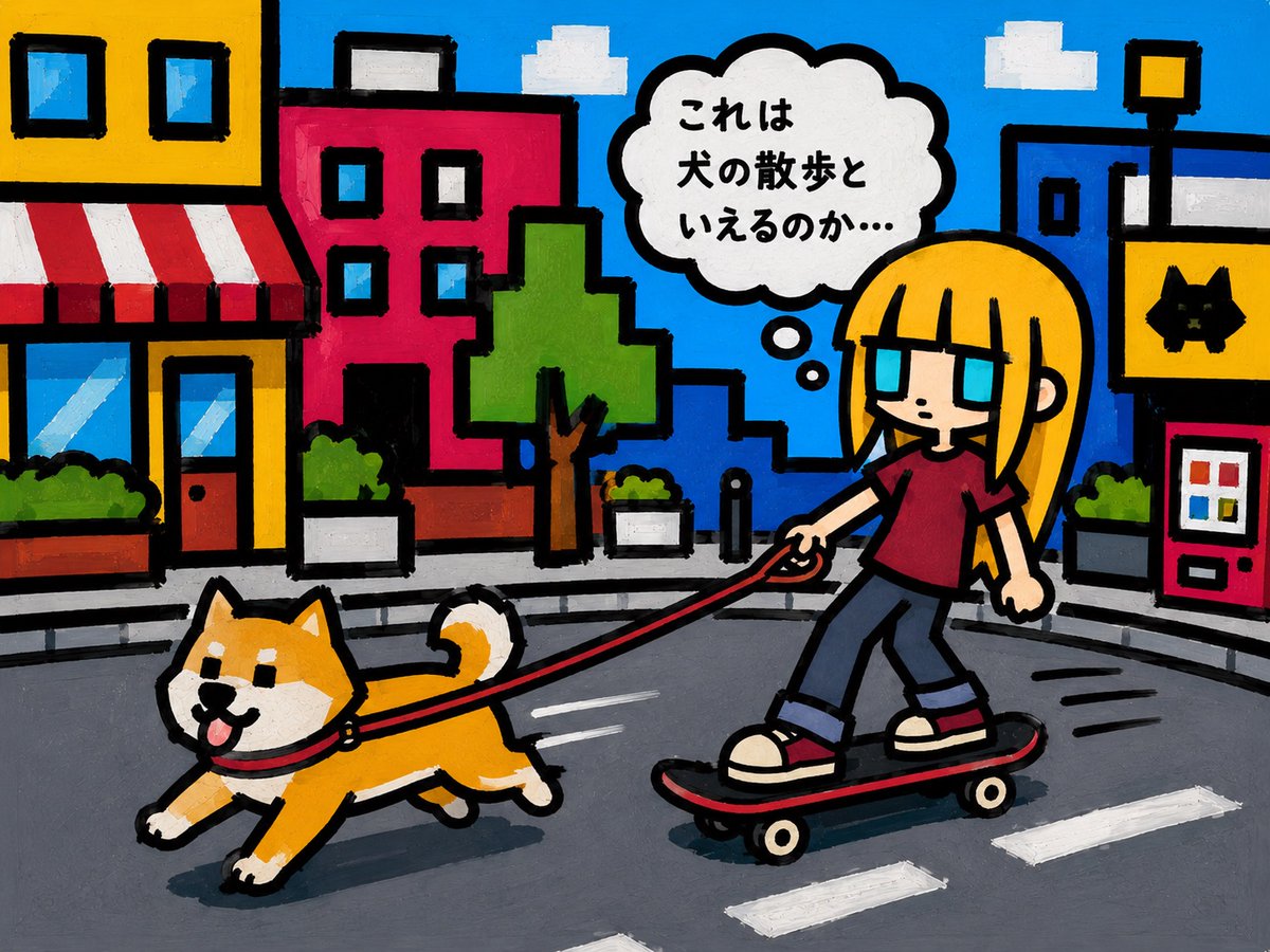 Cartoon Girl Skateboarding With Dog — example output