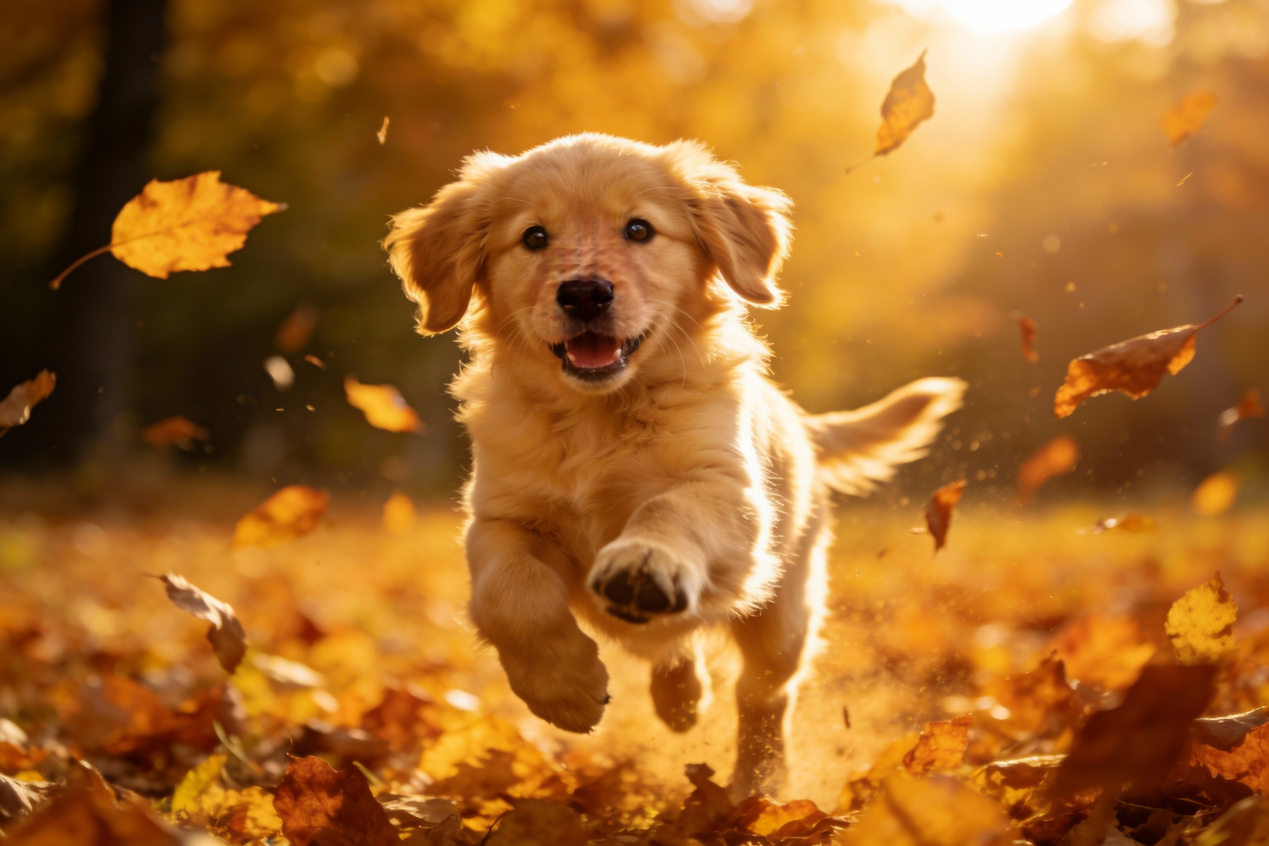 Golden Retriever Puppy in Autumn Leaves — example output