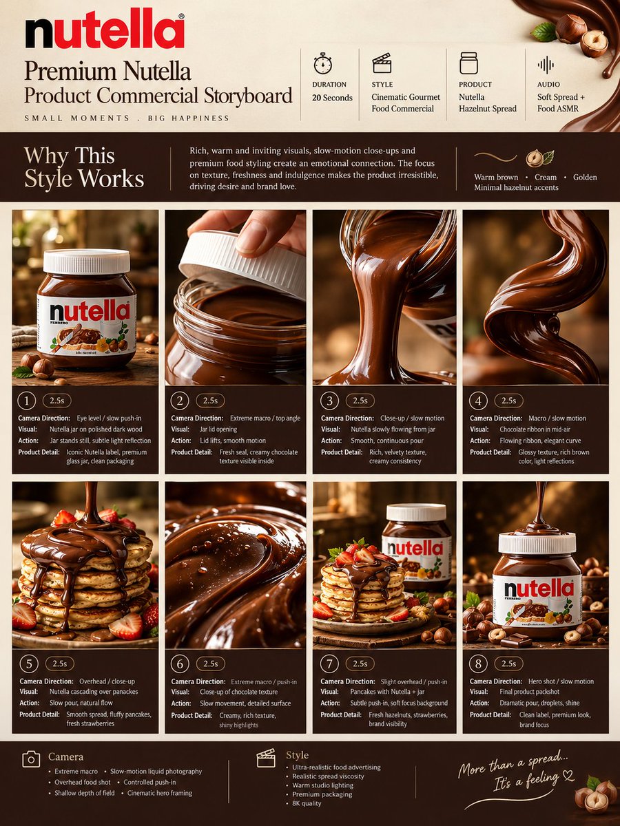 Gourmet Product Commercial Storyboard Template — example output