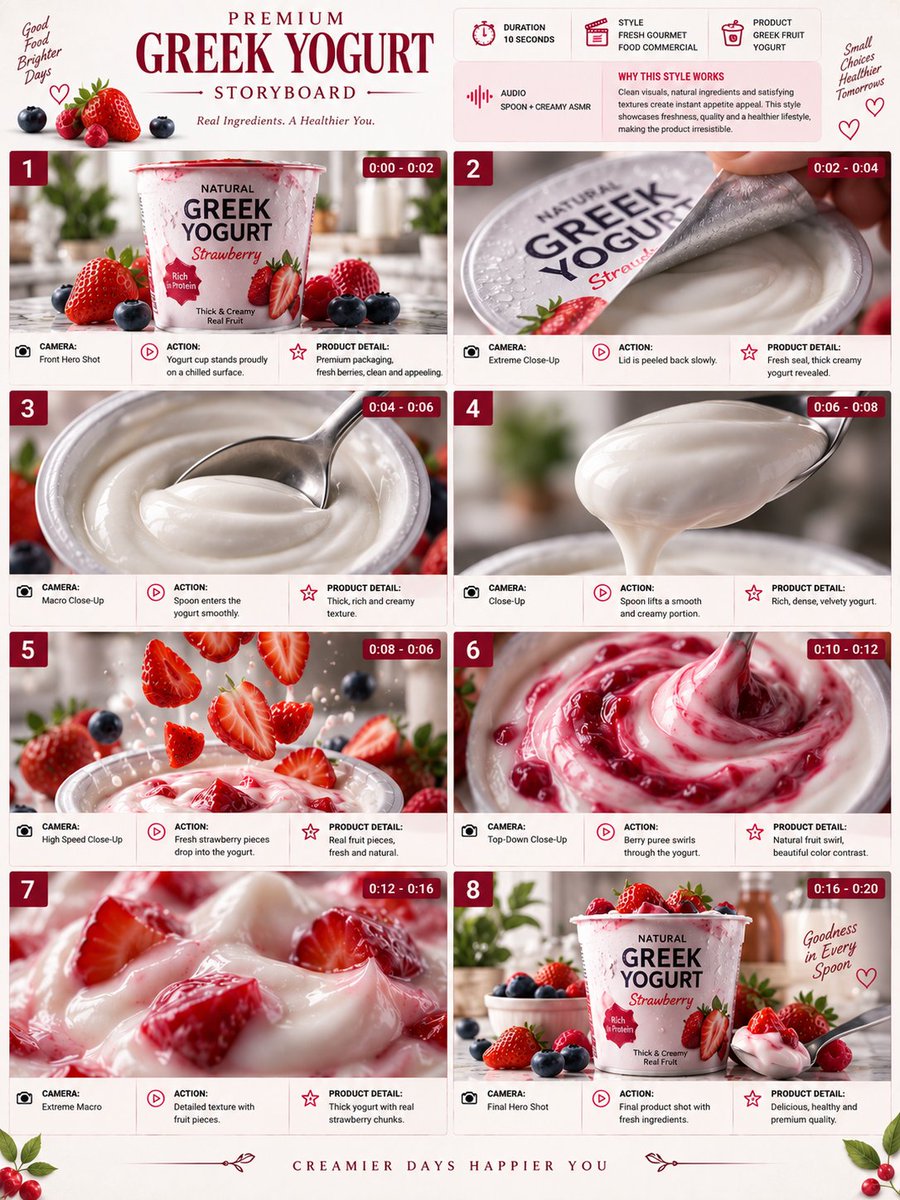 Premium Yogurt Commercial Storyboard — example output