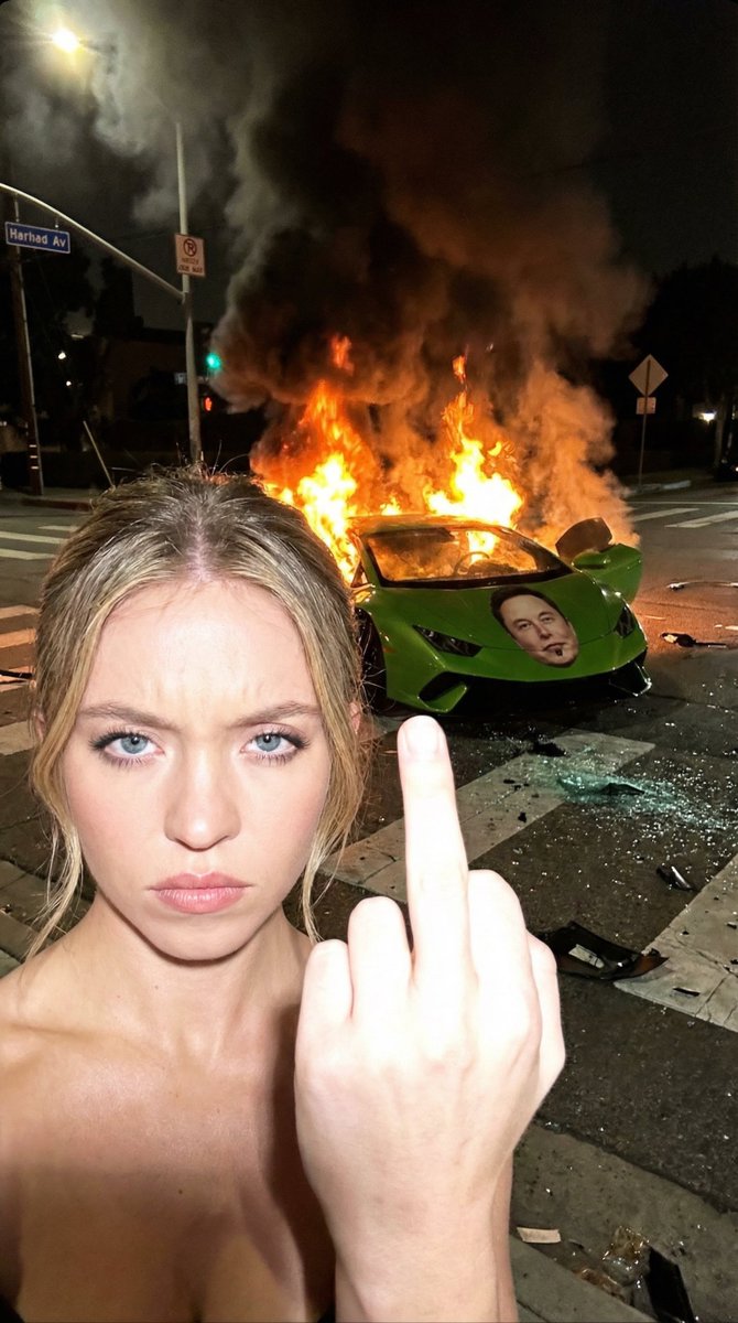Gritty Night Photo of Woman Flipping Off Camera with… — example output