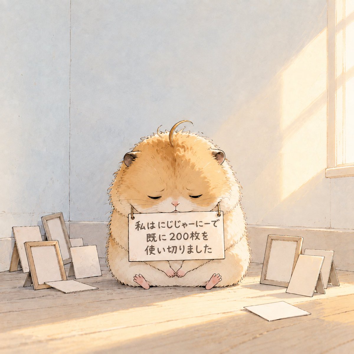 Fluffy Hamster Holding Japanese Sign — example output
