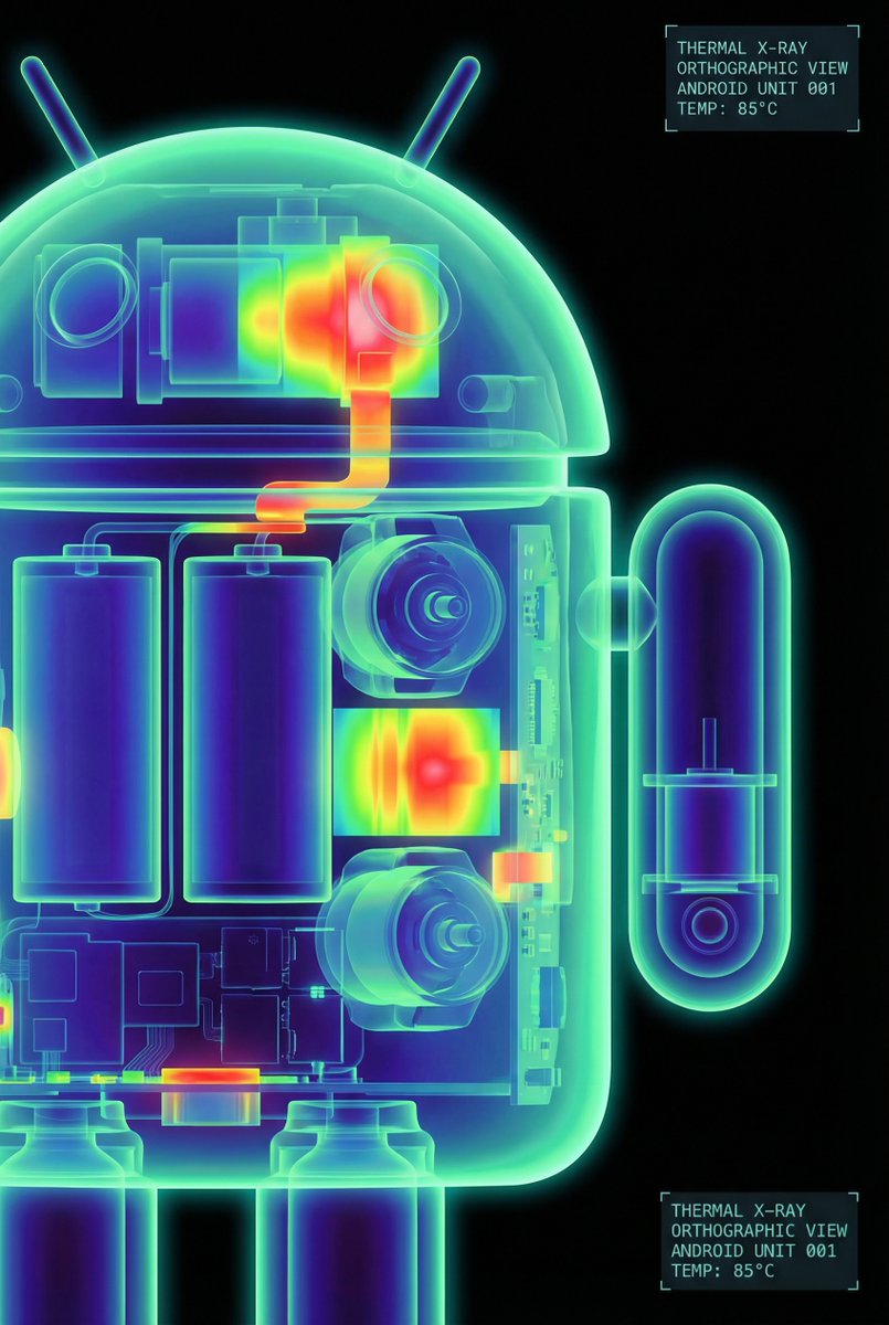 High-Contrast Thermal X-Ray Render of Android Robot — example output