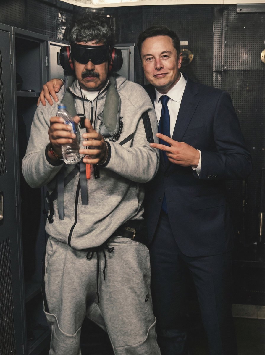 Humorous Portrait of Elon Musk and Venezuela President in… — example output