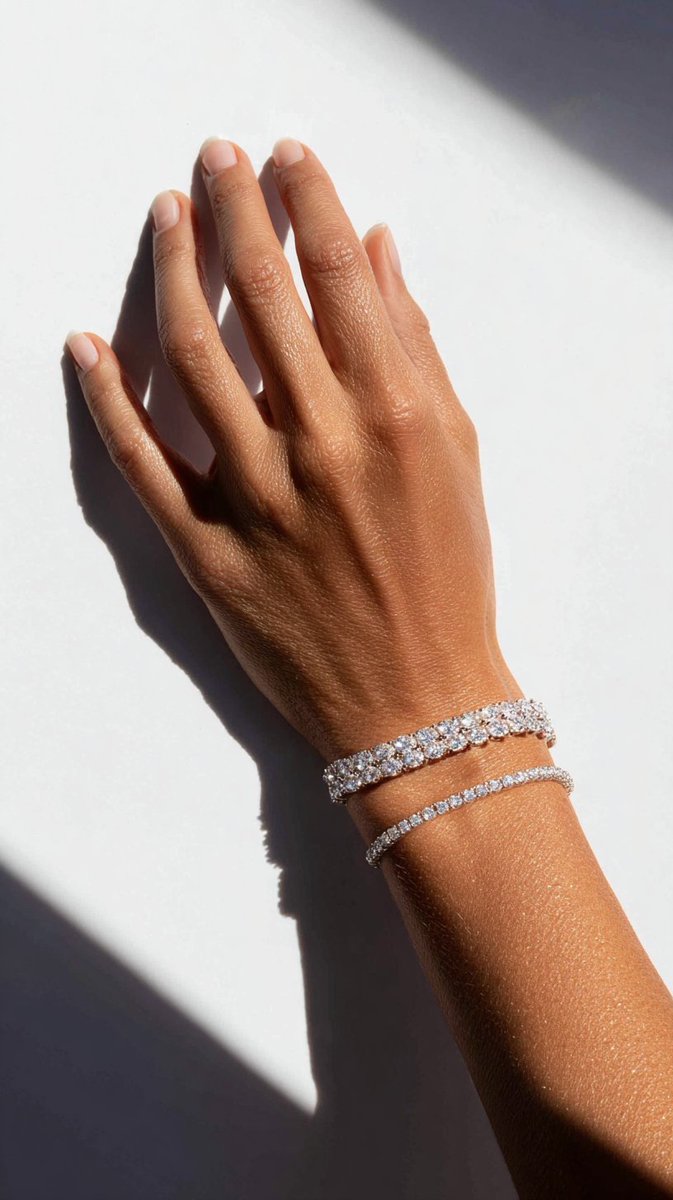 Hyper-realistic photo of a hand with diamond bracelets — example output