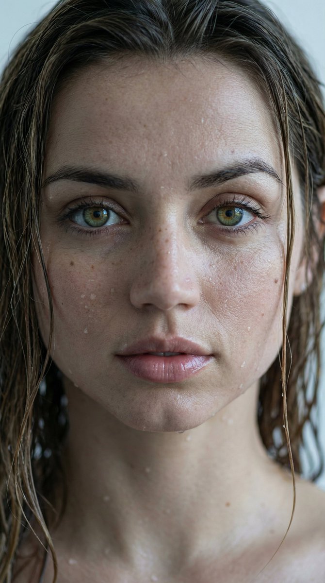 Hyper-Realistic Wet Look Close-Up Portrait — example output