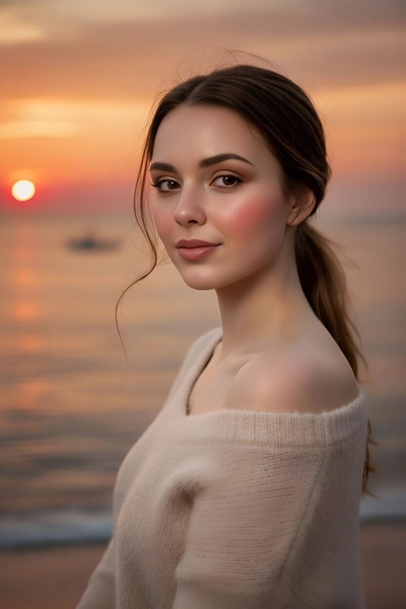 Identity-Locked Golden Hour Beach Portrait — example output