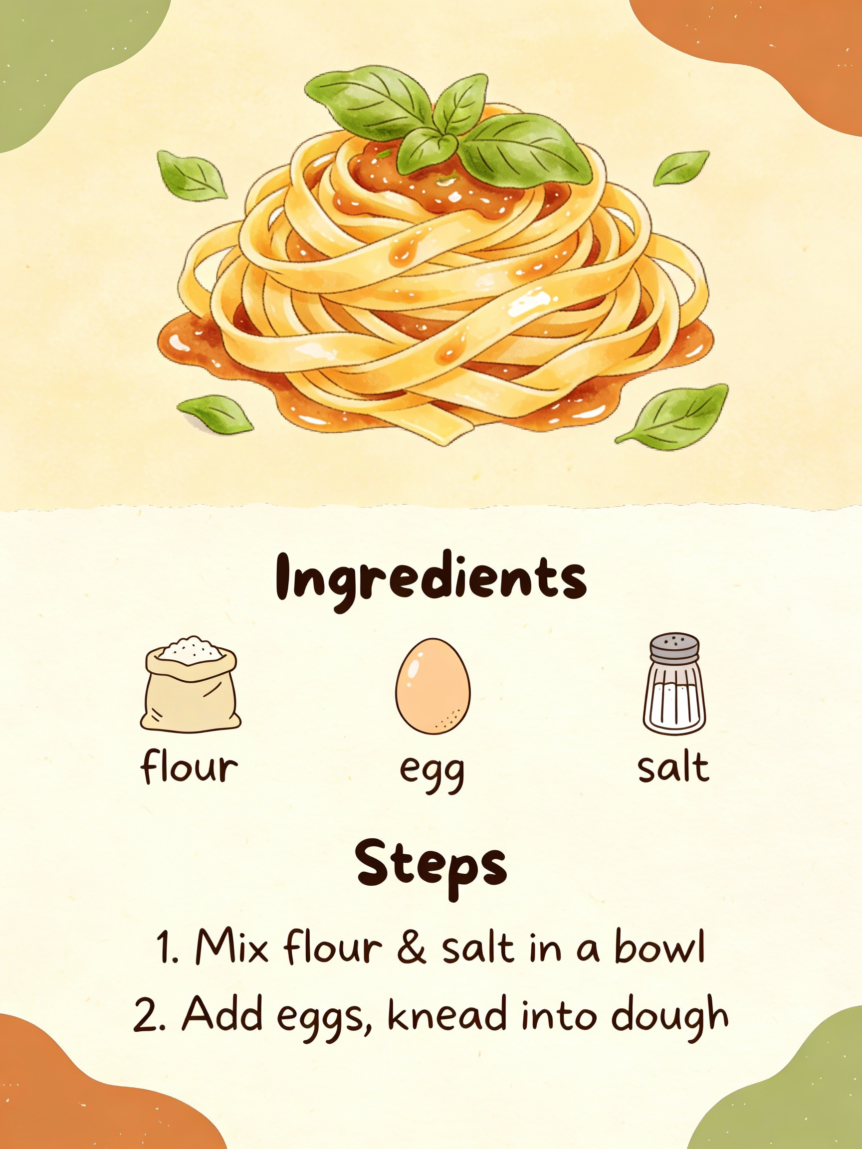 Illustrated Homemade Pasta Recipe Card — example output