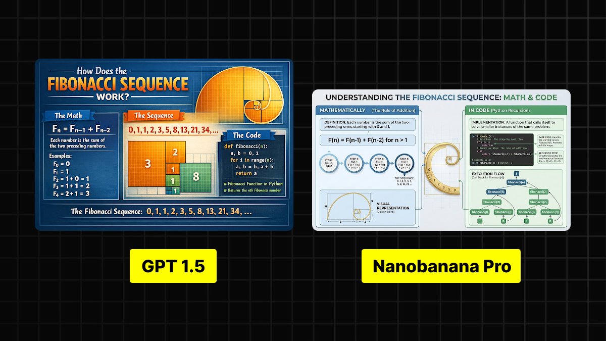 Infographic Explaining Fibonacci Sequence with Math and Code — example output
