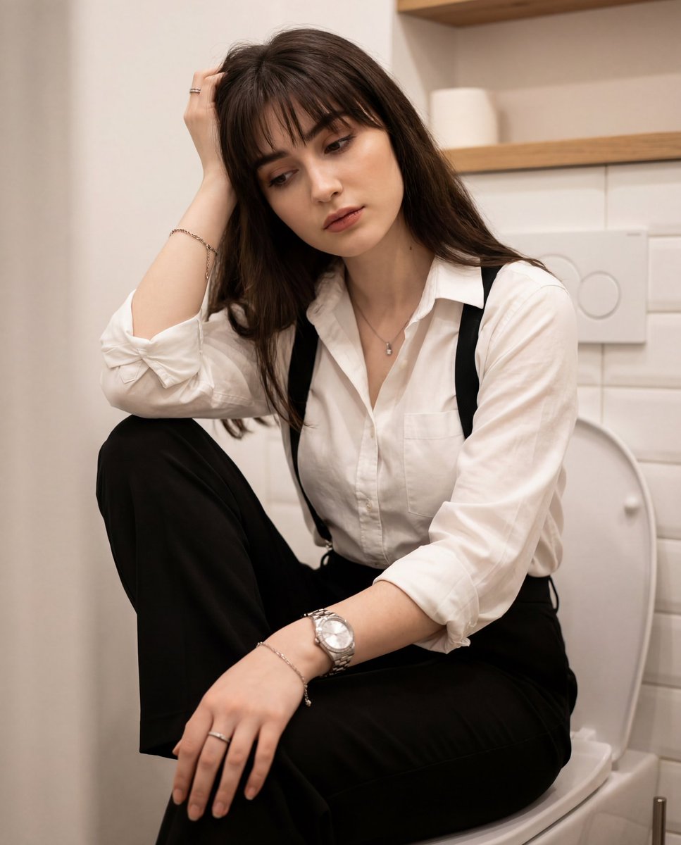 Introspective Portrait in a Bathroom with Identity Lock — example output