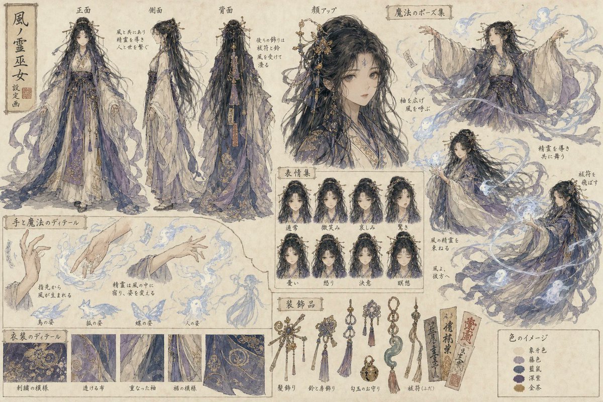 Japanese Fantasy Girl Character Sheet — example output