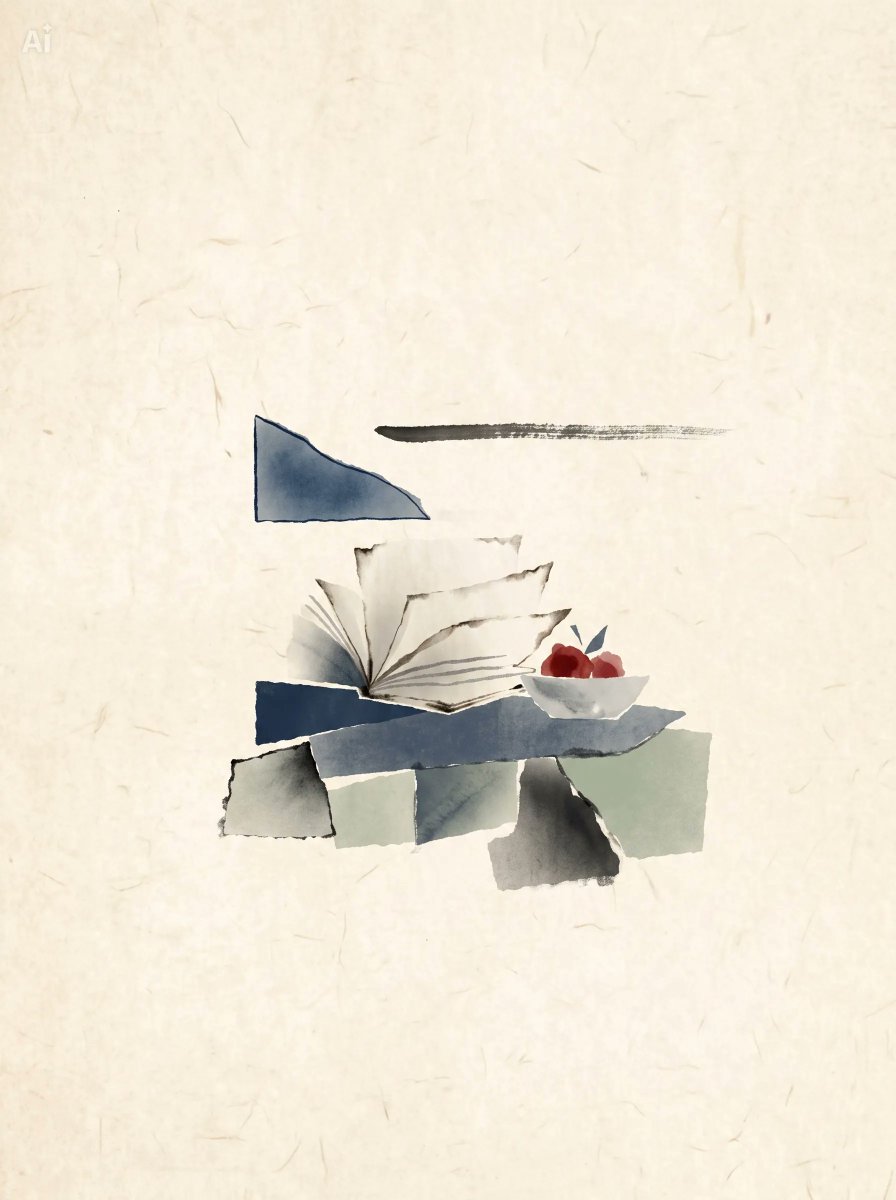 Japanese Watercolor Collage Still Life — example output