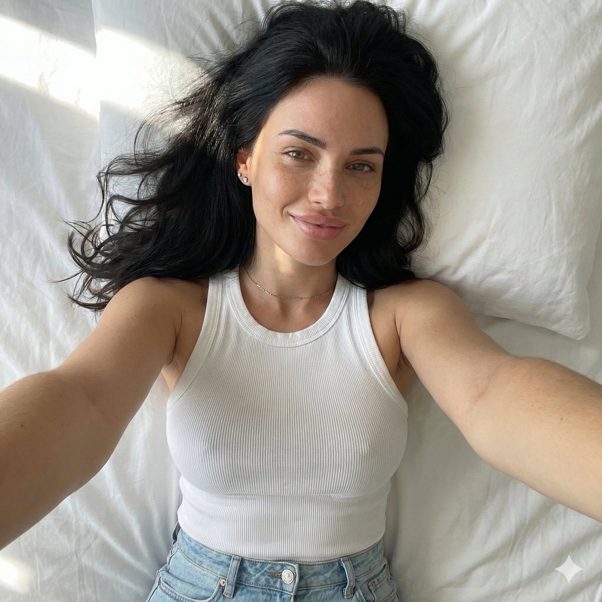 JSON selfie-on-bed prompt for Nano Banana Pro — example output