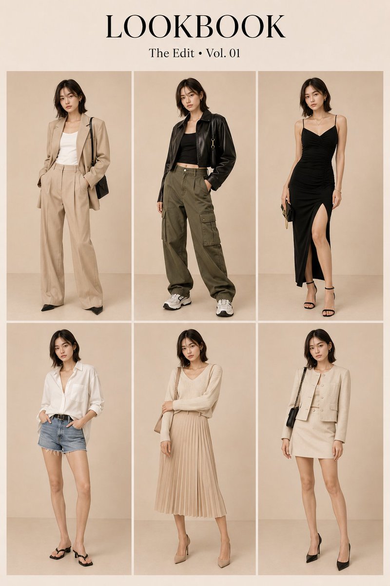 Korean Luxury Fashion Lookbook Grid — example output