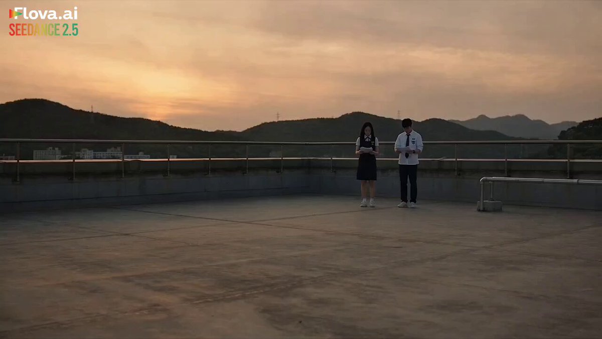 Korean School Rooftop Sunset — example output