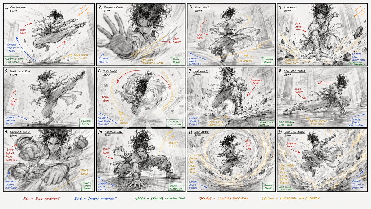 Kung Fu Action Storyboard — example output