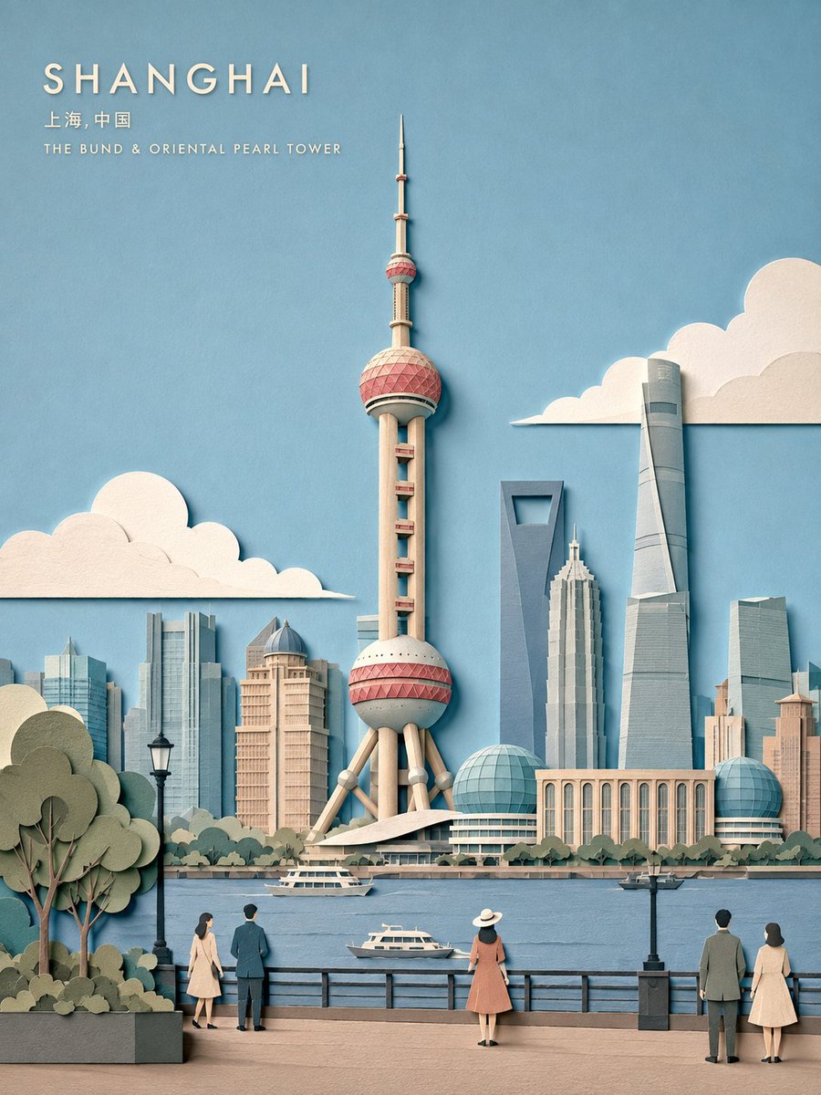 Layered Papercut City Travel Poster — example output