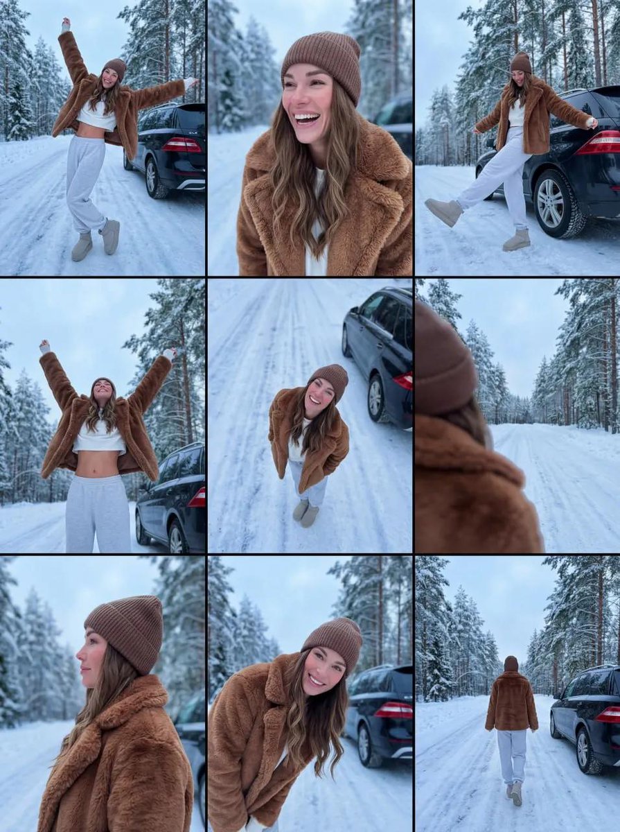 Lifestyle Collage of Woman in Winter Forest — example output