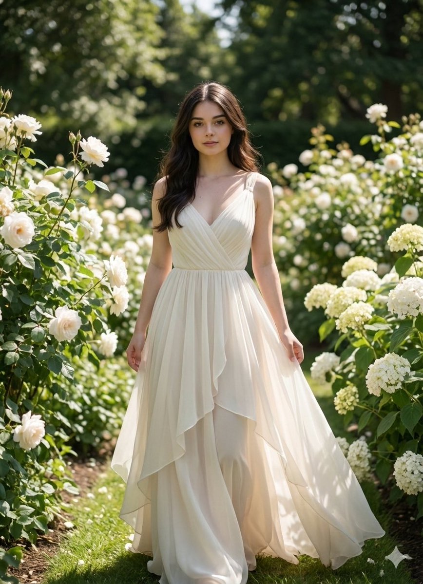 Luxury Daytime Garden Portrait in Ivory Gown — example output