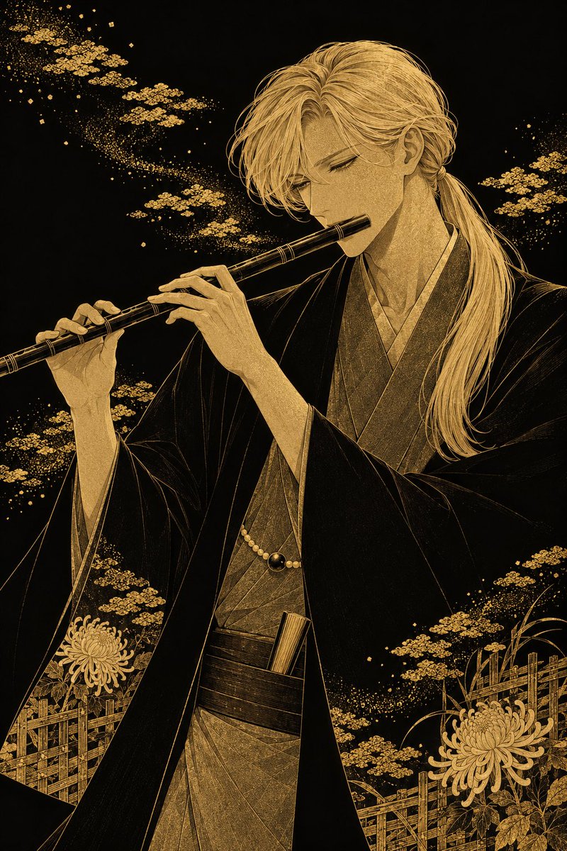 Black and Gold Maki-e Flutist — example output