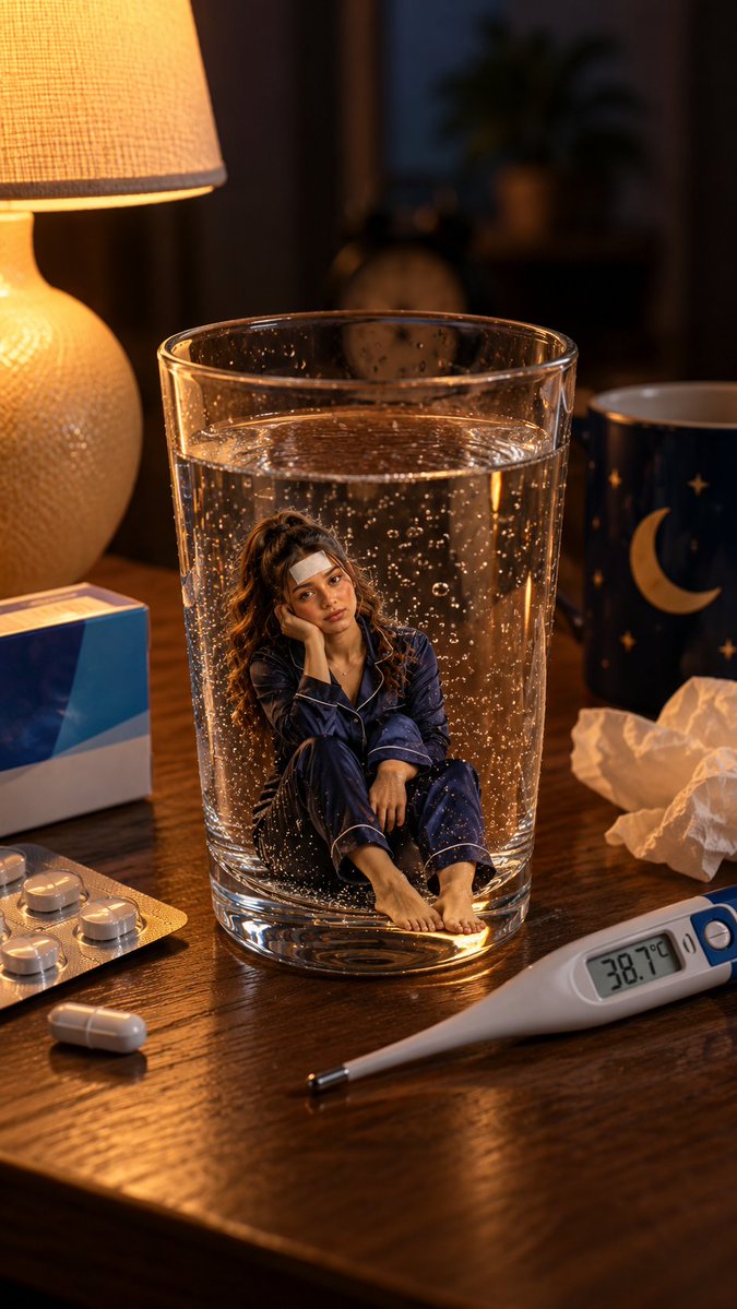 Mini Sick Woman in Water Glass — example output