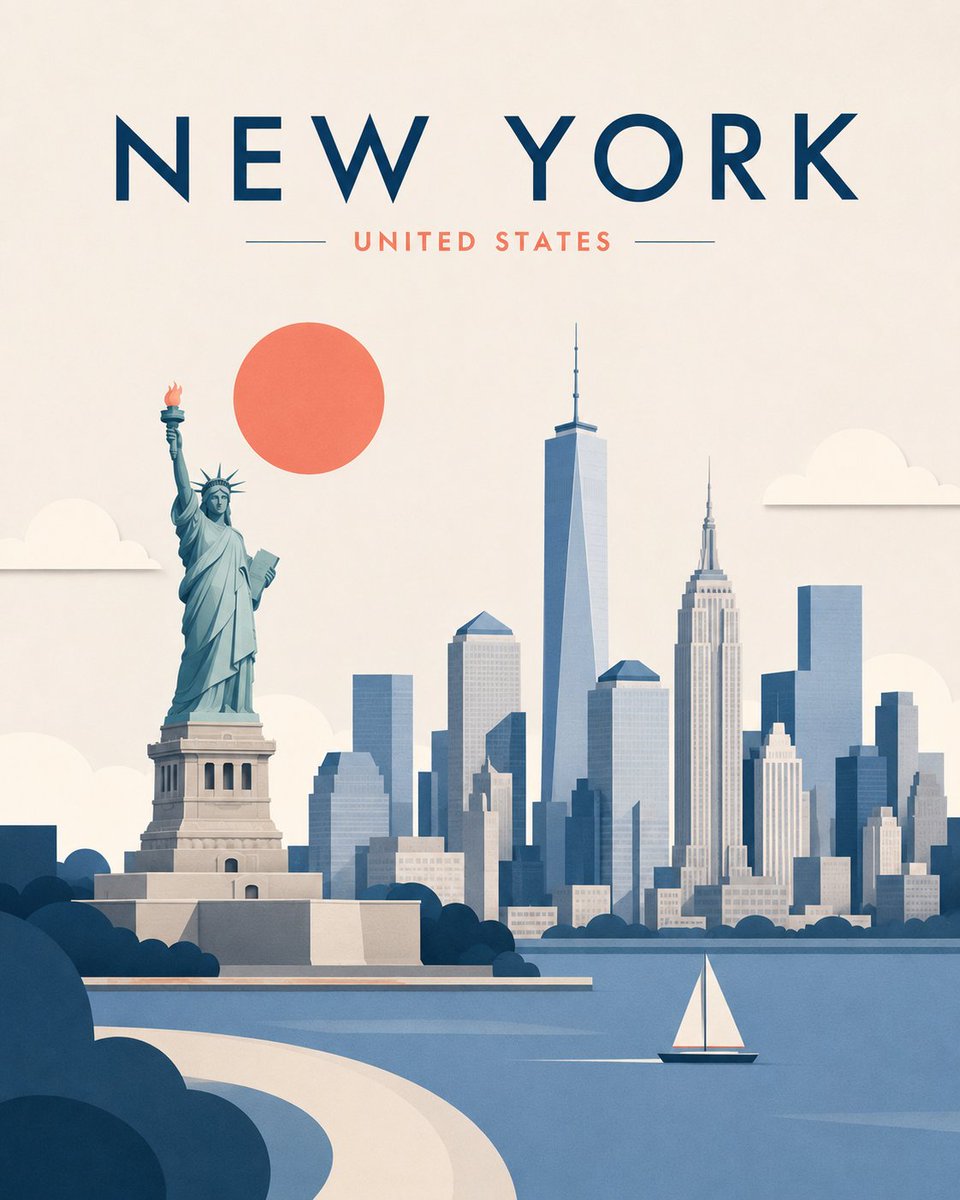 Minimalist Layered Travel Poster Illustration — example output