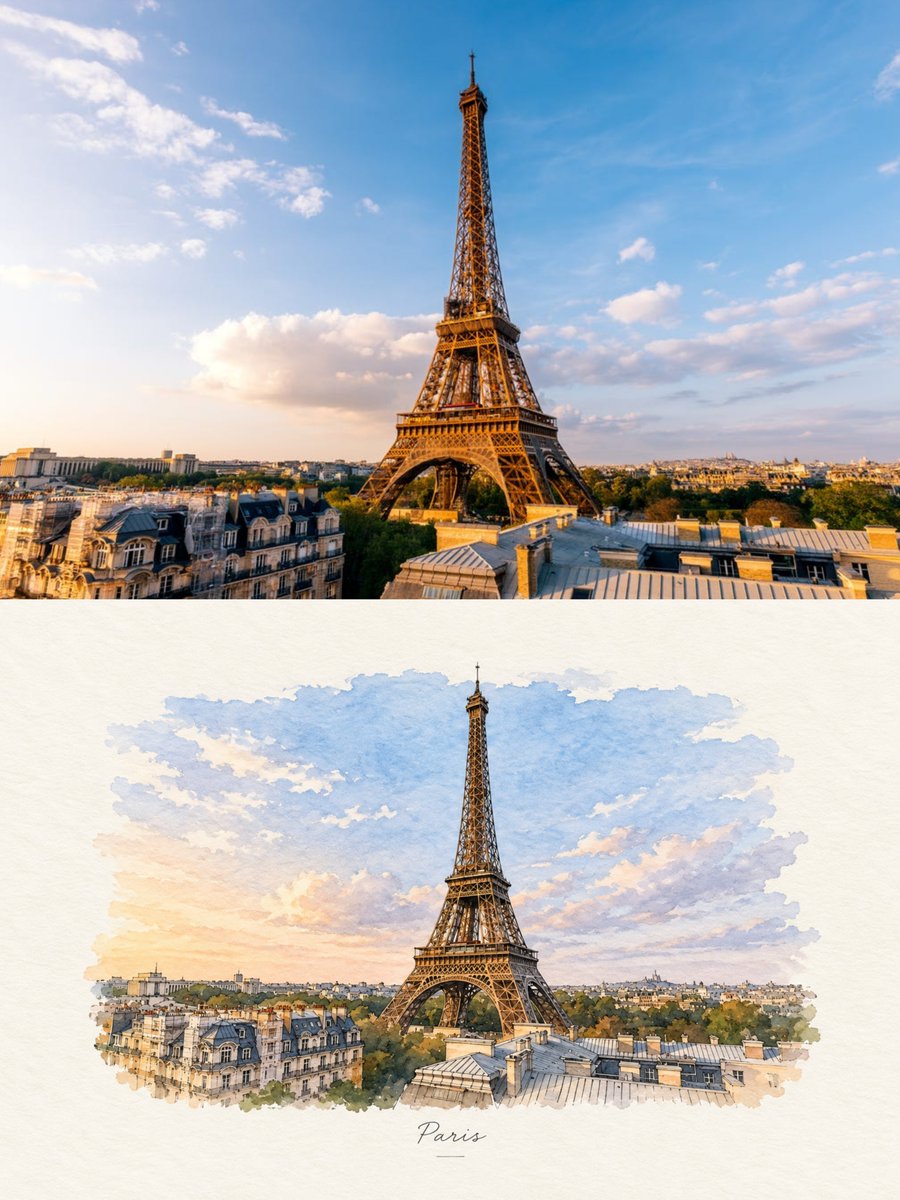 Minimalist Watercolor Travel Illustration — example output