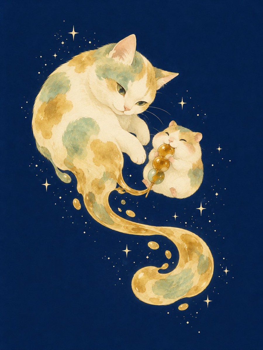 Mitarashi Calico Cat and Hamster — example output