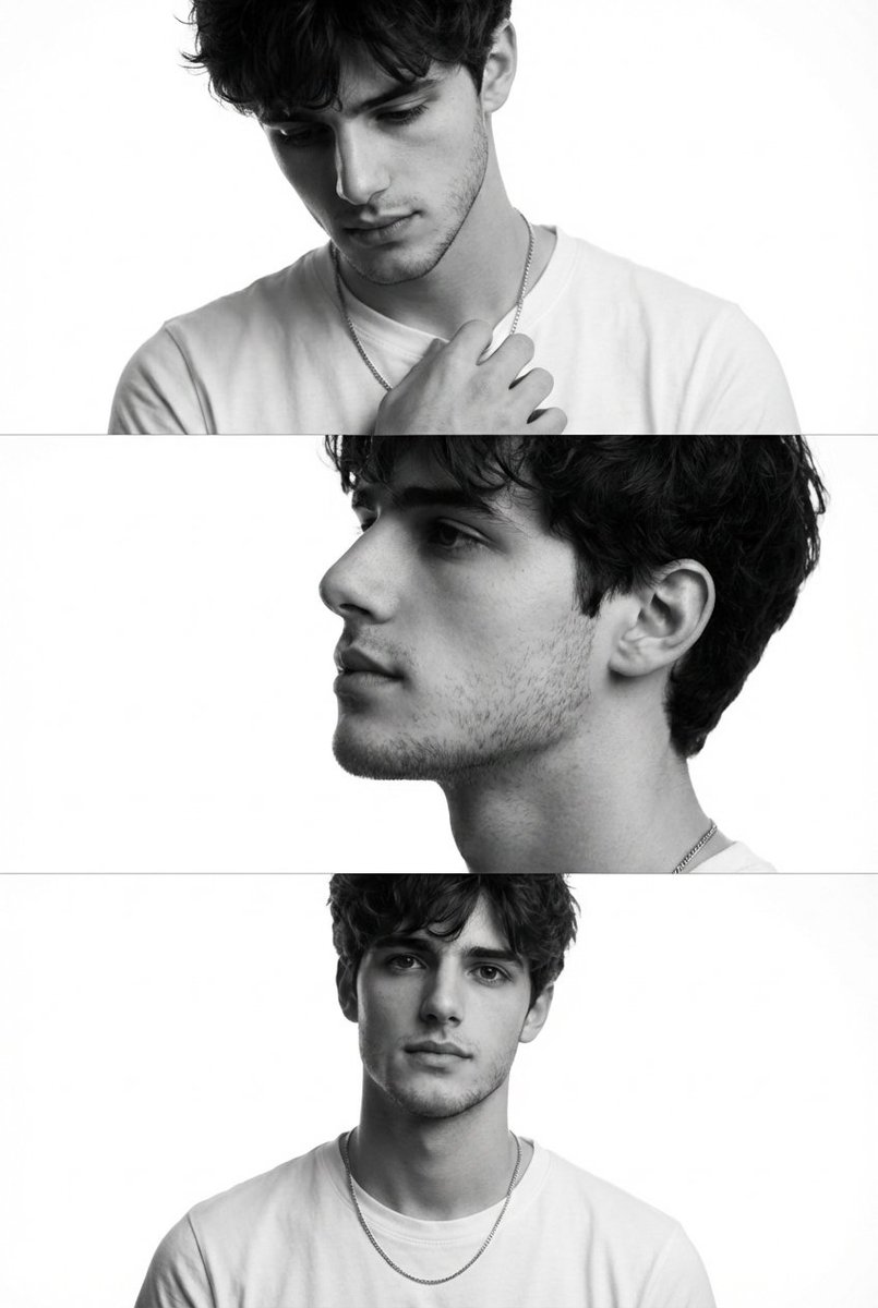 Monochrome Fashion Editorial Triptych (Male) — example output