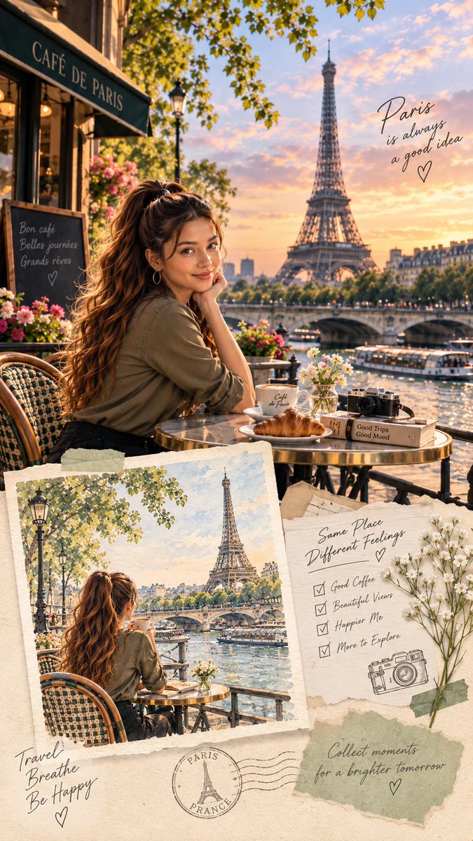 Paris Café Travel Scrapbook Collage — example output