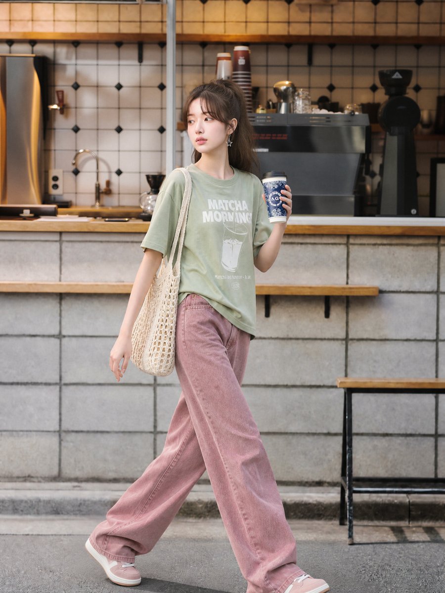 Pastel Cafe Street Style Portrait — example output