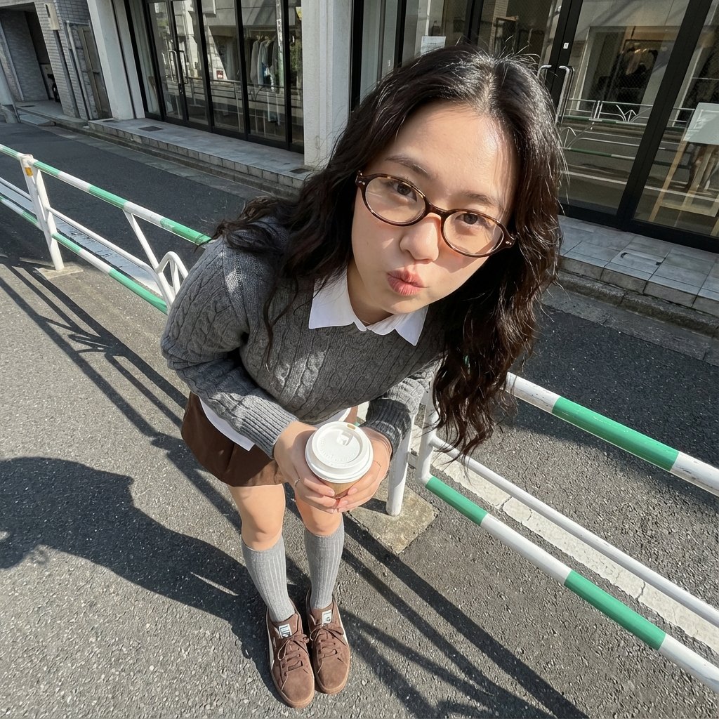 Photorealistic Cute Academic Street Photography Portrait โ example output