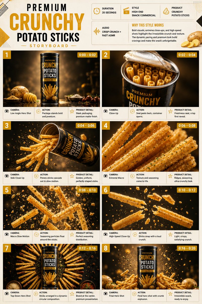 Premium Snack Commercial Storyboard — example output