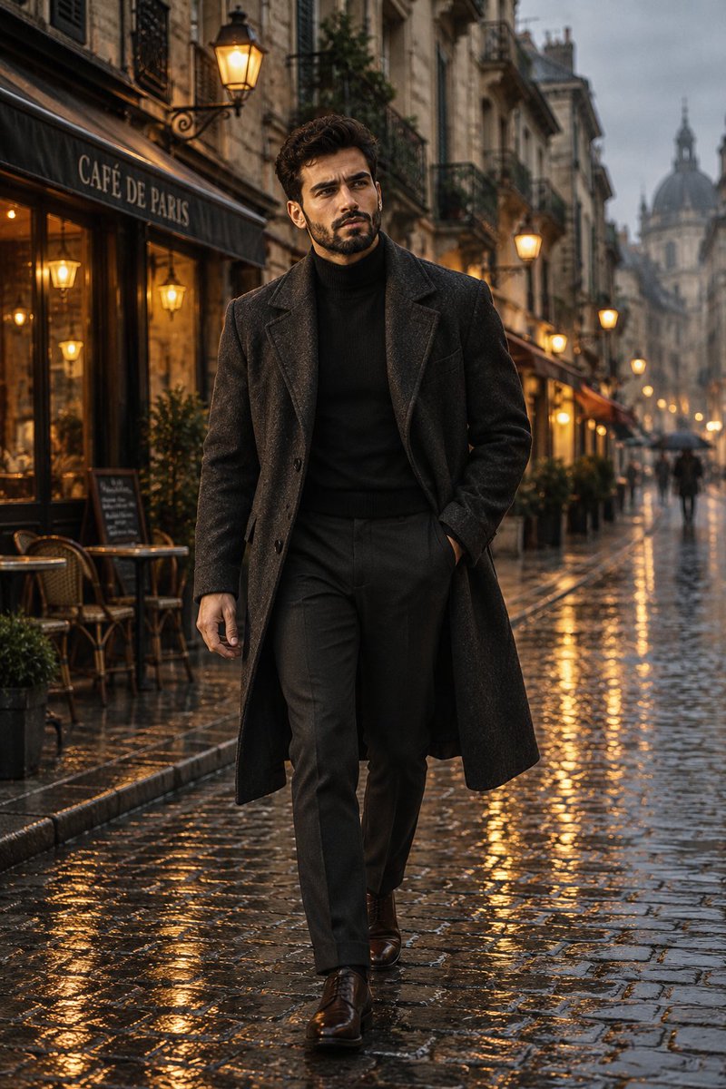 Cinematic Rainy European Street Portrait — example output