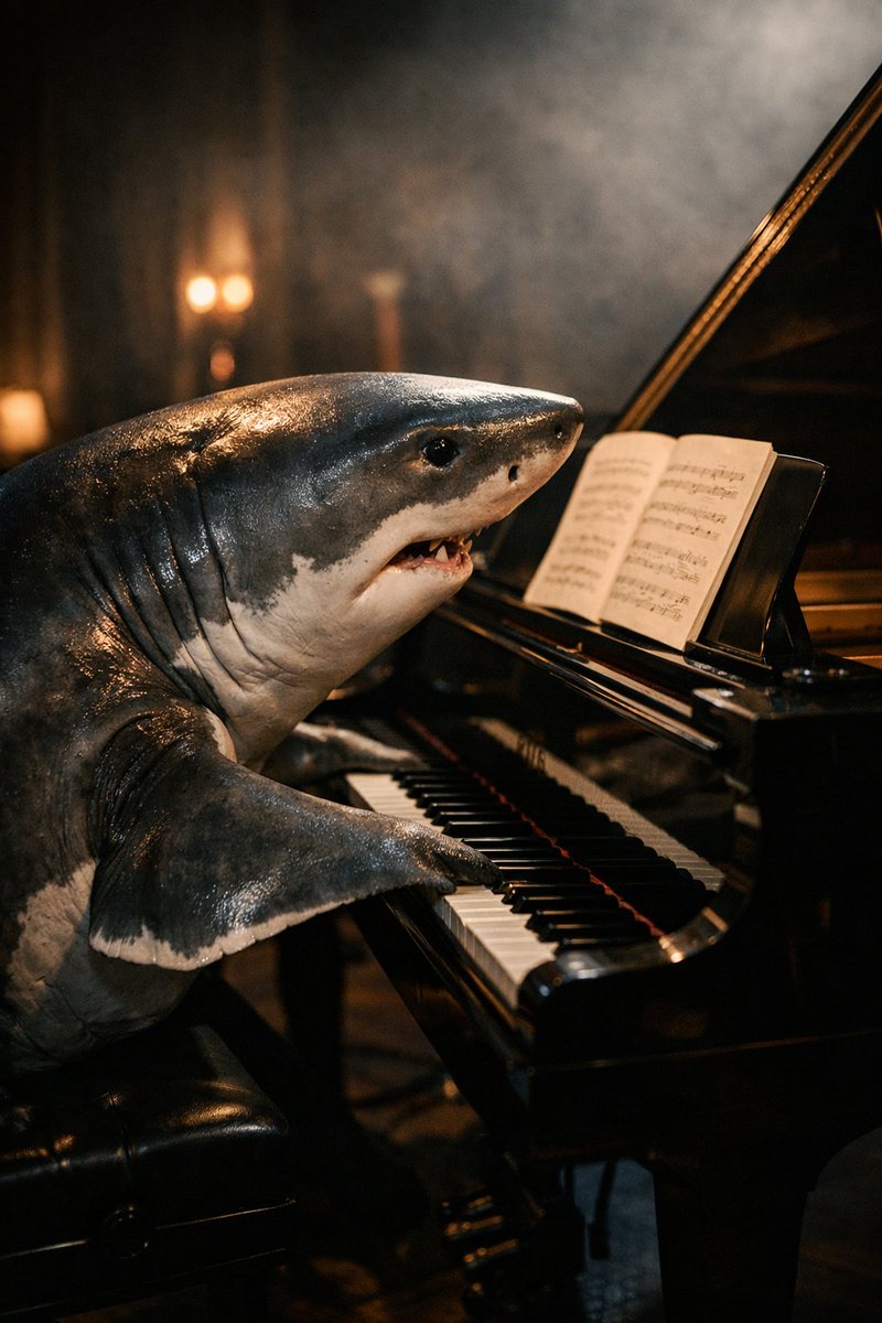 Realistic Shark Playing Piano Benchmark Prompt — example output