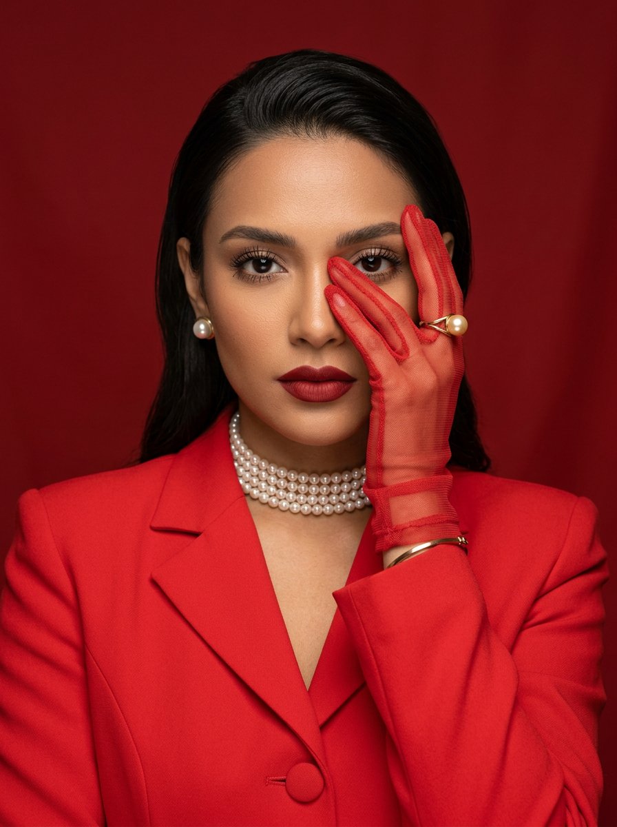 Red Mesh Glove Studio Portrait — example output
