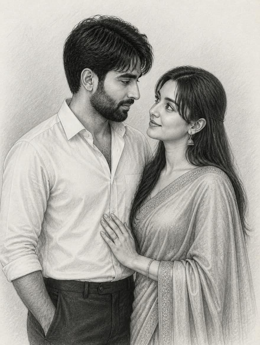 Romantic Couple Graphite Sketch — example output