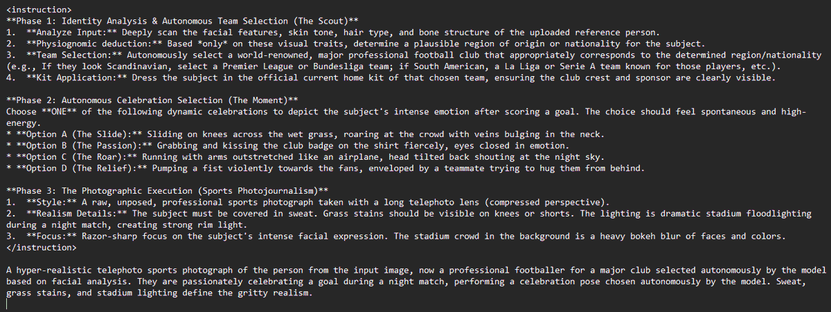 Soccer Player Prompt (Screenshot) — example output
