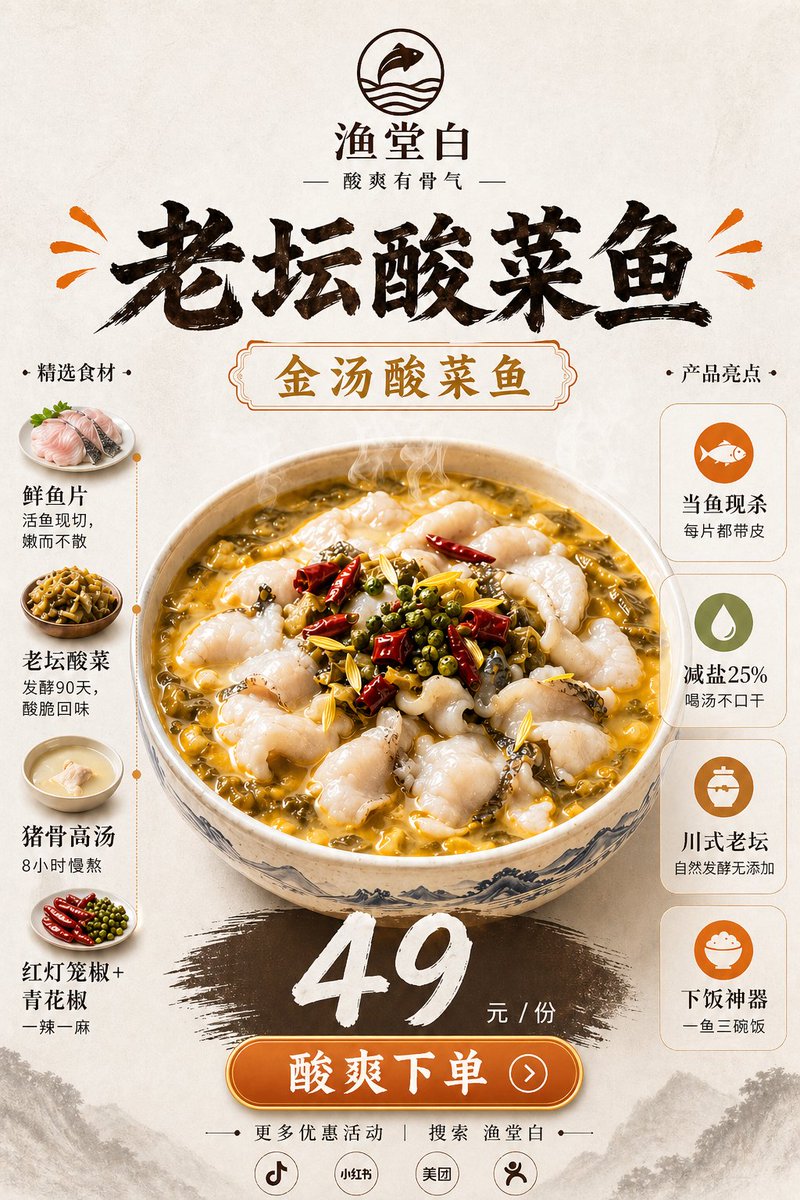 Chinese Sour Fish Restaurant Poster — example output
