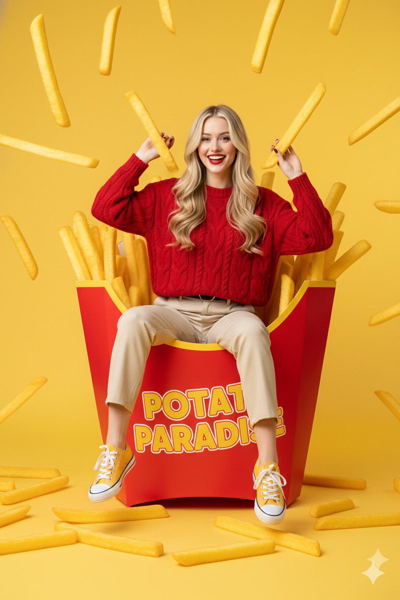 Surreal Commercial Photography: Woman in Giant French Fry… — example output