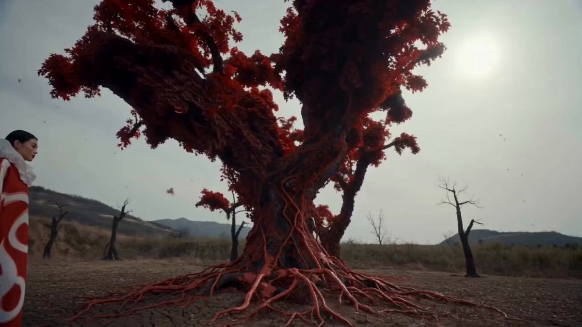 Surreal Crimson Roots Fashion Cinematic — example output
