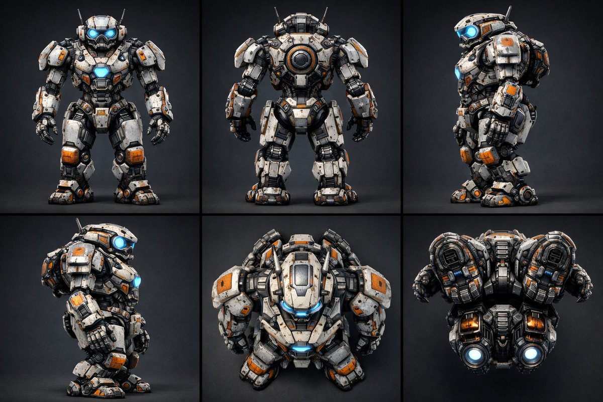 Technical Prompt for 3x2 Robot Character Matrix — example output