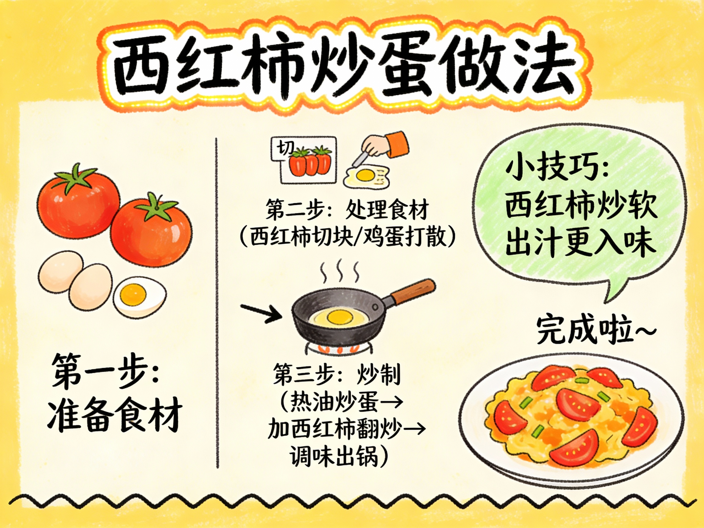 Tomato and Egg Stir-Fry Hand-Drawn Knowledge Card — example output