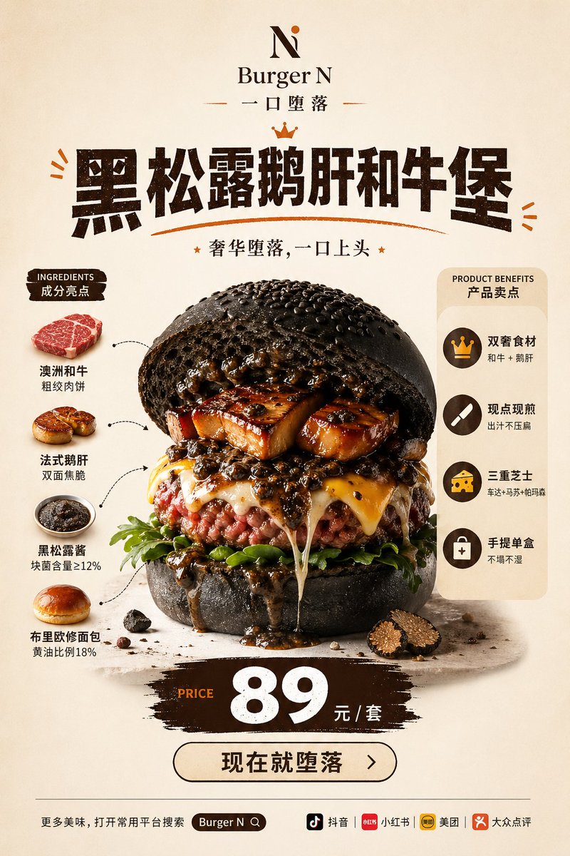 Luxury Truffle Wagyu Burger Poster — example output